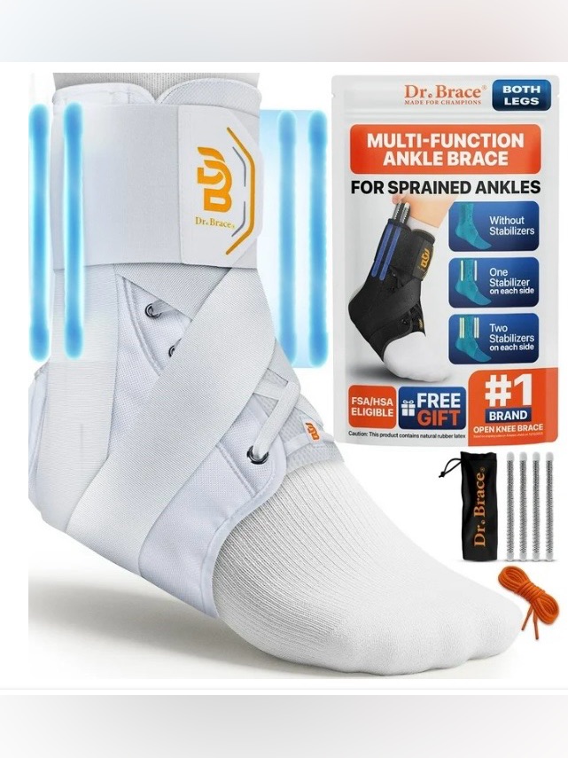 Dr Brace Ankle Brace With Removable Side Stabilizers White LargeNew